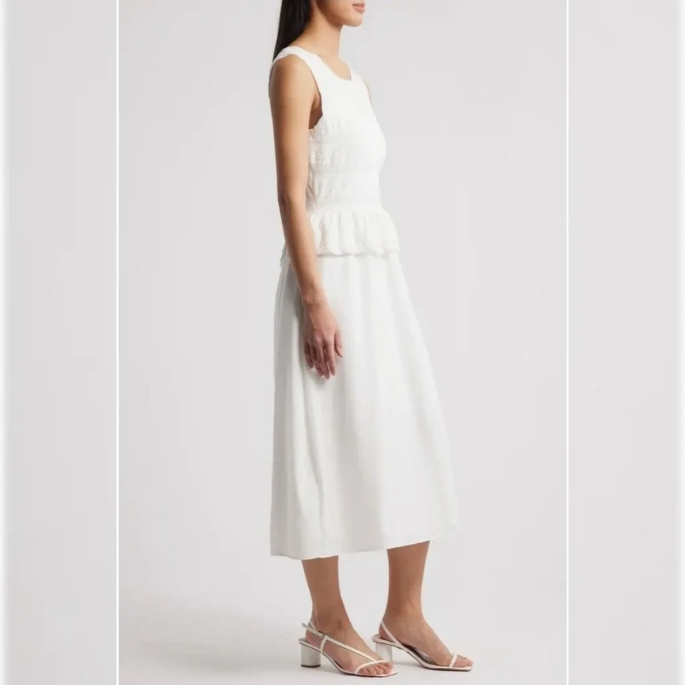 Julia Jordan‎ Mixed Media Stretch Cotton Midi Dress Size Small Color Ivory NWT